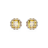 Birthstone stud earrings, Square cut, November, Yellow, Rhodium plated